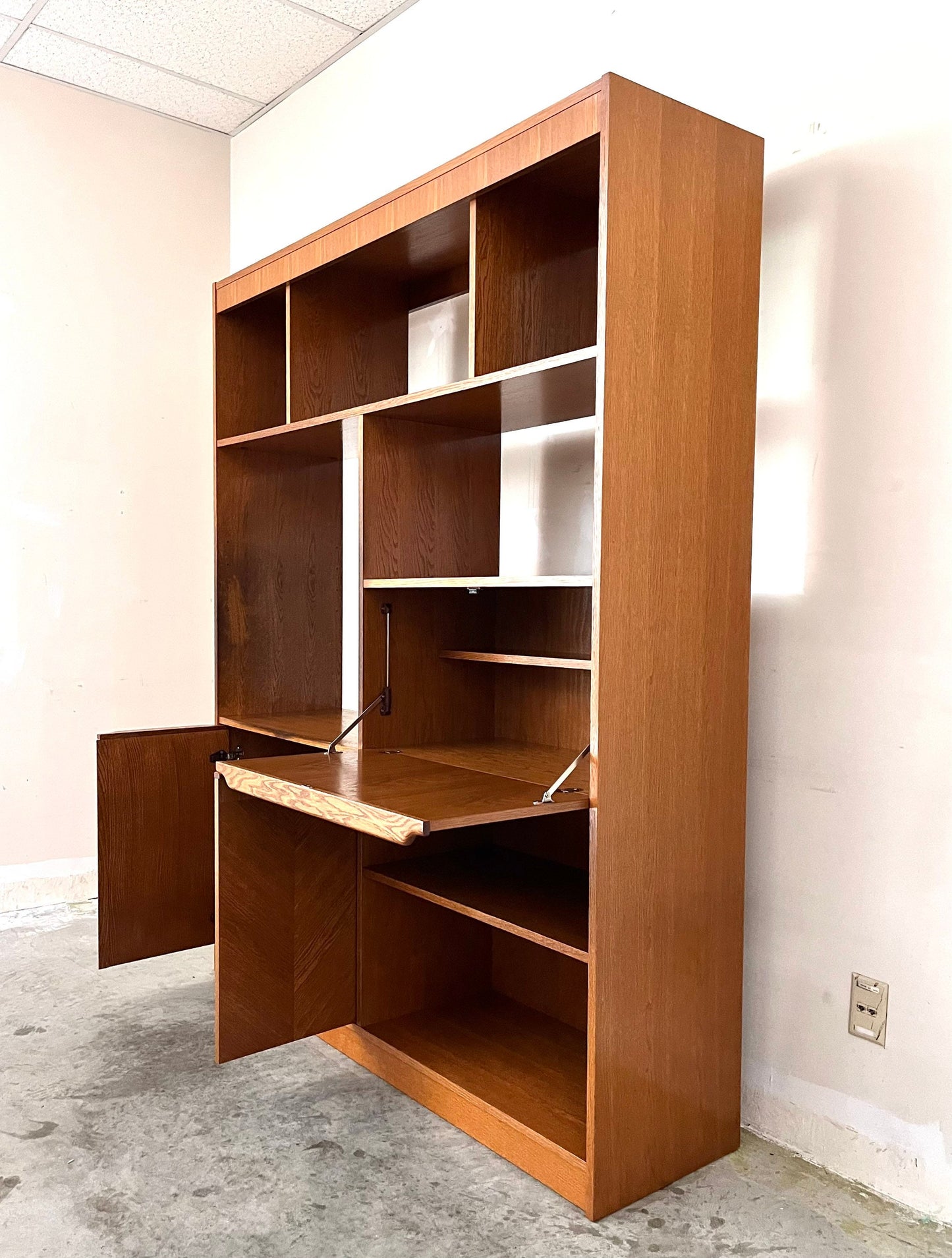 Scandinavian Oak Mid Century Modern Room Divider Bookcase Wall Unit c. 1960s
