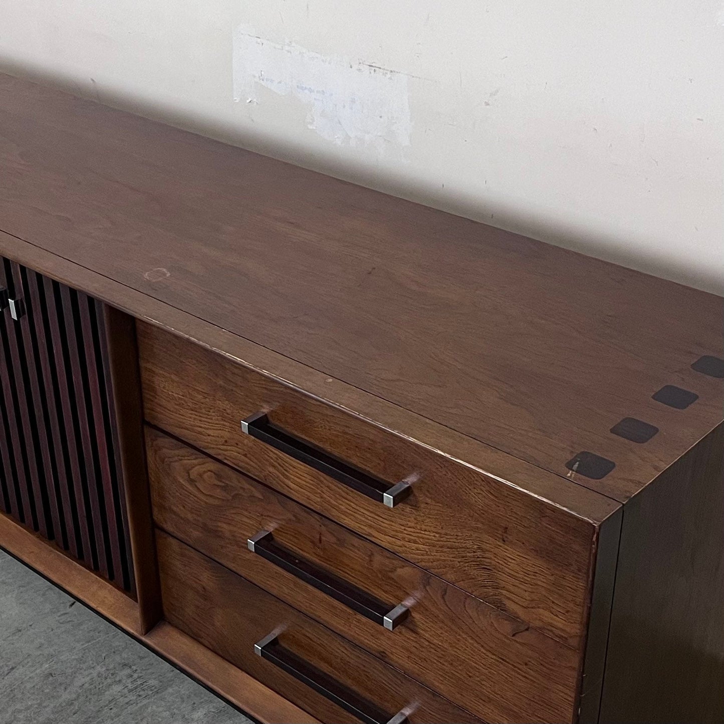 Lane “Tower Suite” Mid Century Modern Longboy 9 Drawer Walnut and Rosewood Dresser