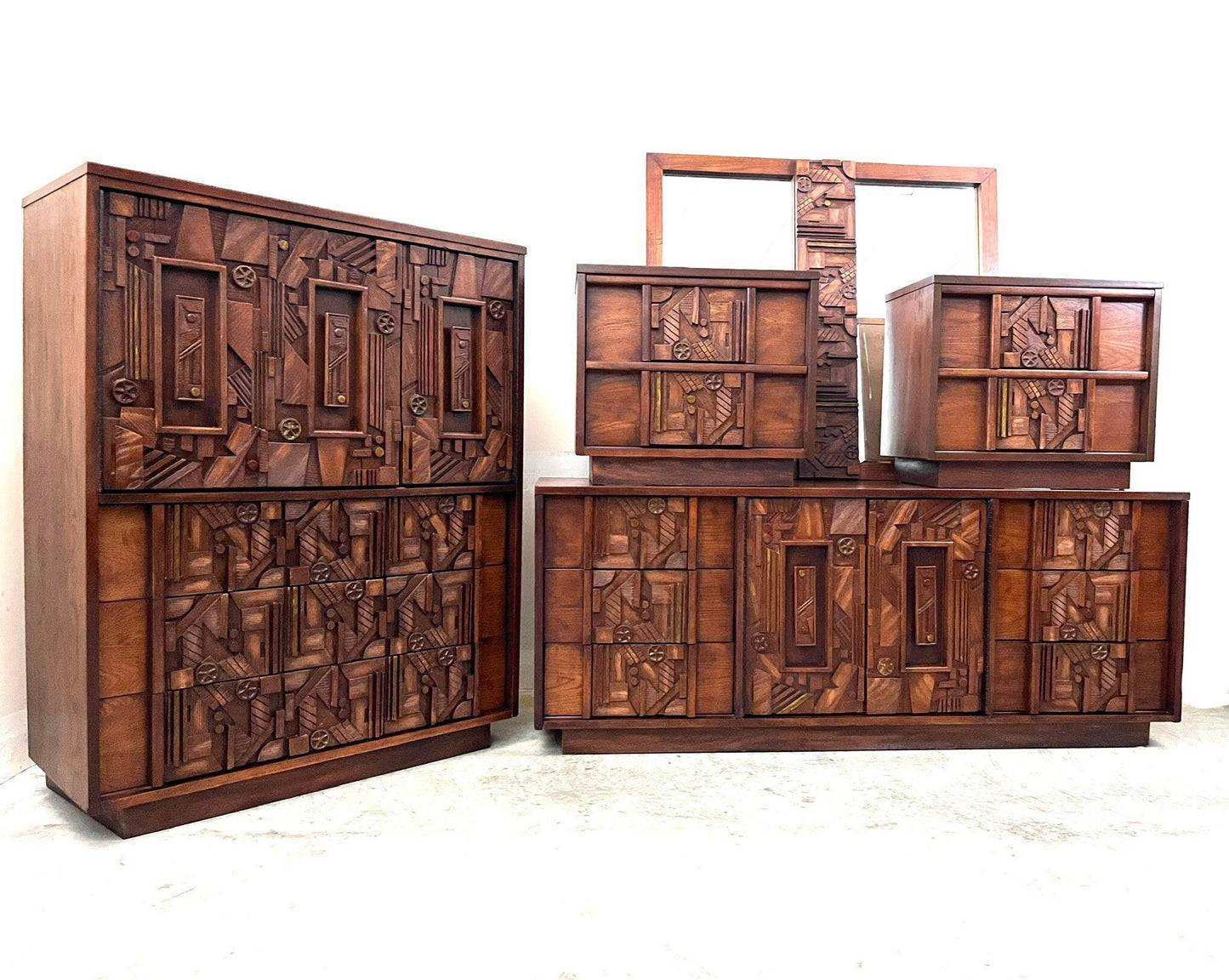 Lane “Pueblo” Brutalist Mosaic Pair of Mid Century Modern Nightstands End Table