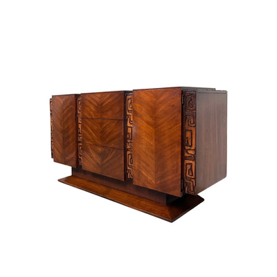 United Furniture “Tiki” Mid Century Modern Brutalist Sideboard Cred... — walnut construction, front view