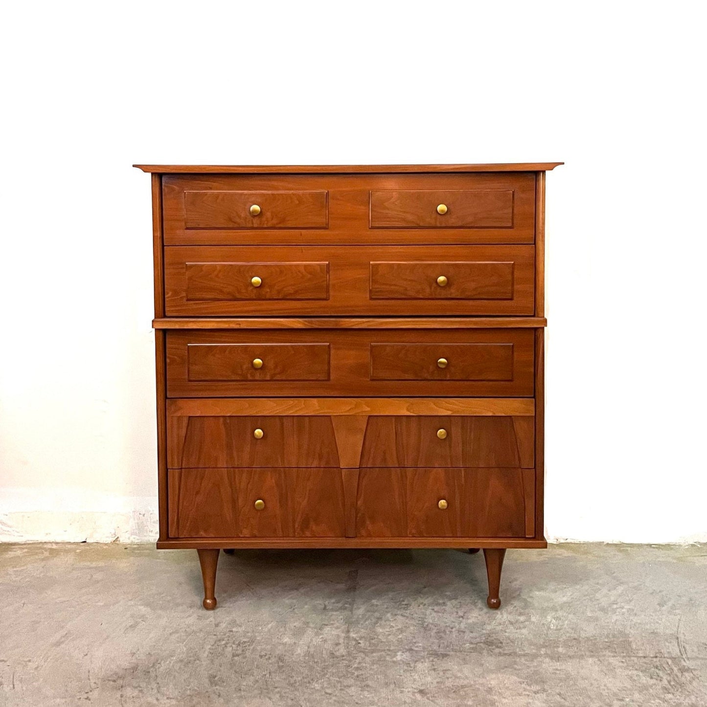 Vintage Mid Century Modern Tallboy 5 Drawer Tall Dresser c. 1960s