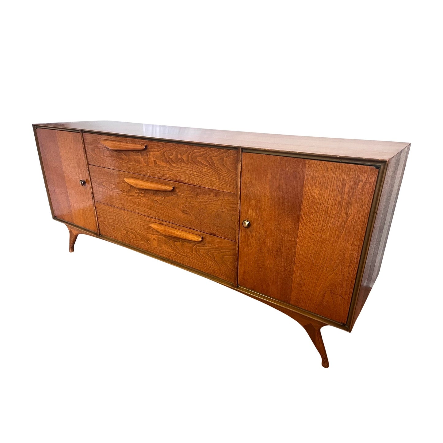 Vladimir Kagan style Sculpted Mid Century Modern Lowboy Long 9 Drawer Dresser c. 1960s