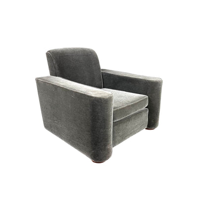 Downlow Mid Century Modern Green Mohair Club Chair Art Deco c. 1970s — front view