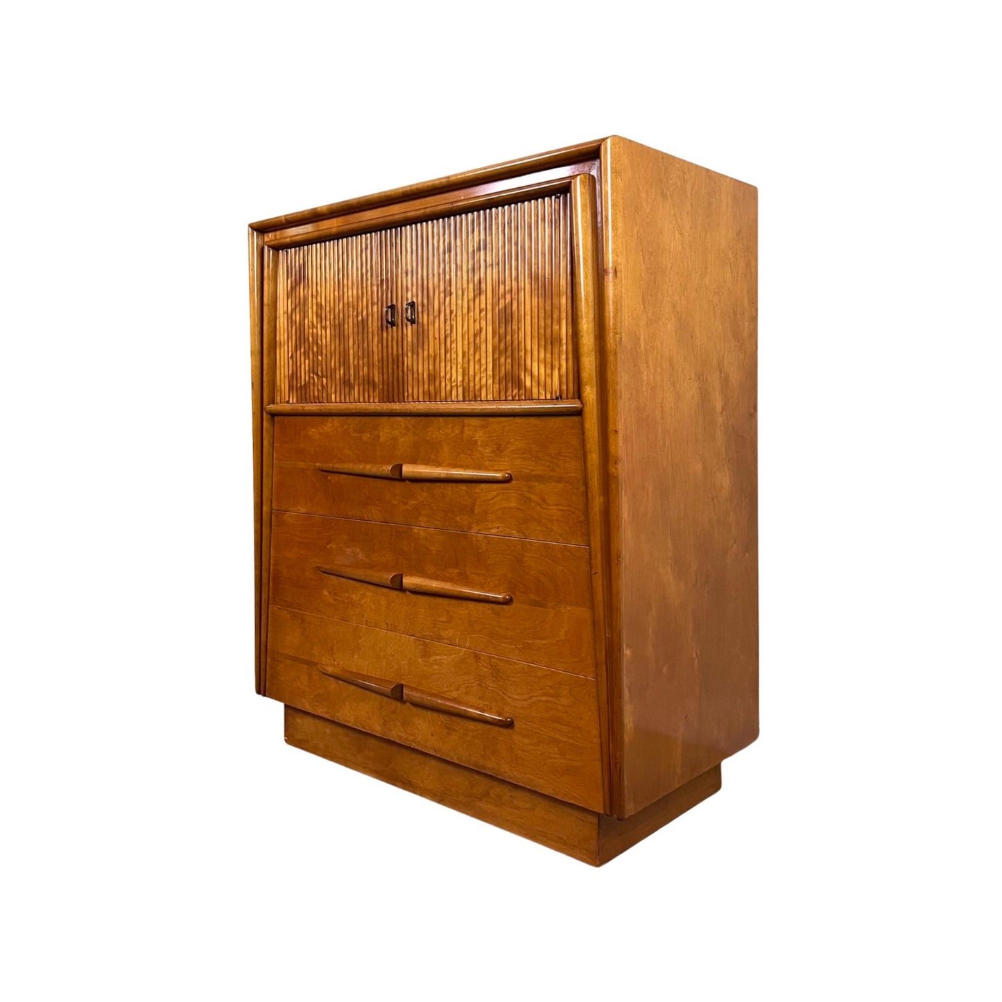 Iconic Edmond J. Spence Mid Century Modern 3 Drawer Sculpted Highboy Tall Dresser Made in Sweden c. 1950s