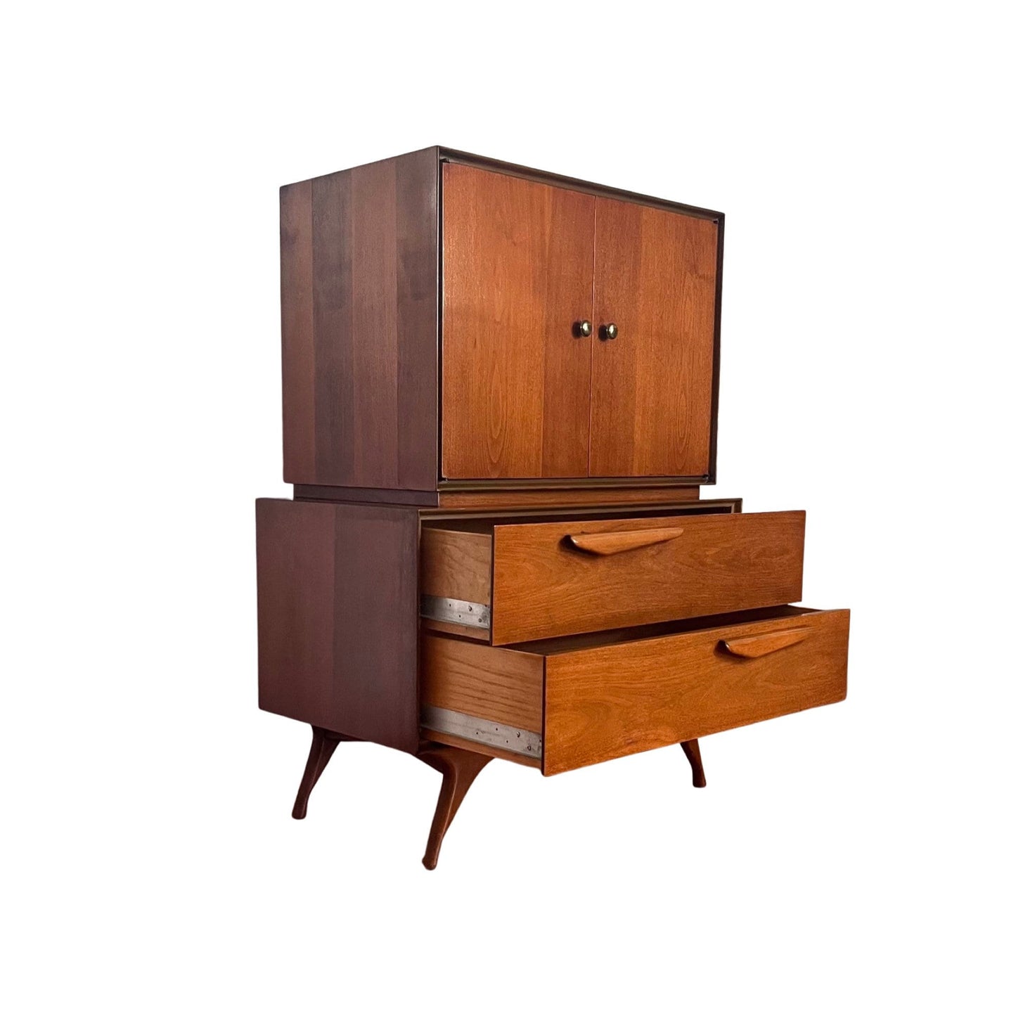 Vladimir Kagan style Sculpted Mid Century Modern Gentlemen’s Armoire Highboy Dresser c. 1960s