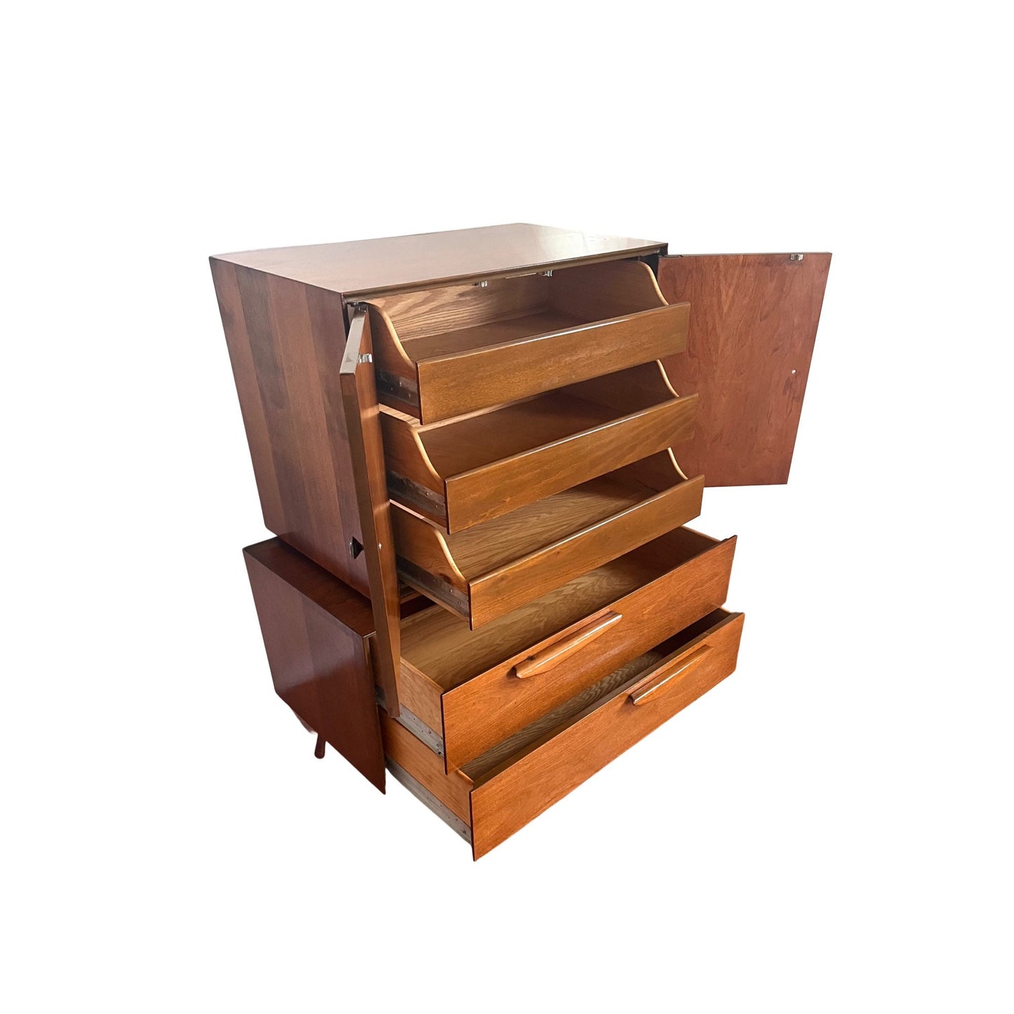 Vladimir Kagan style Sculpted Mid Century Modern Gentlemen’s Armoire Highboy Dresser c. 1960s