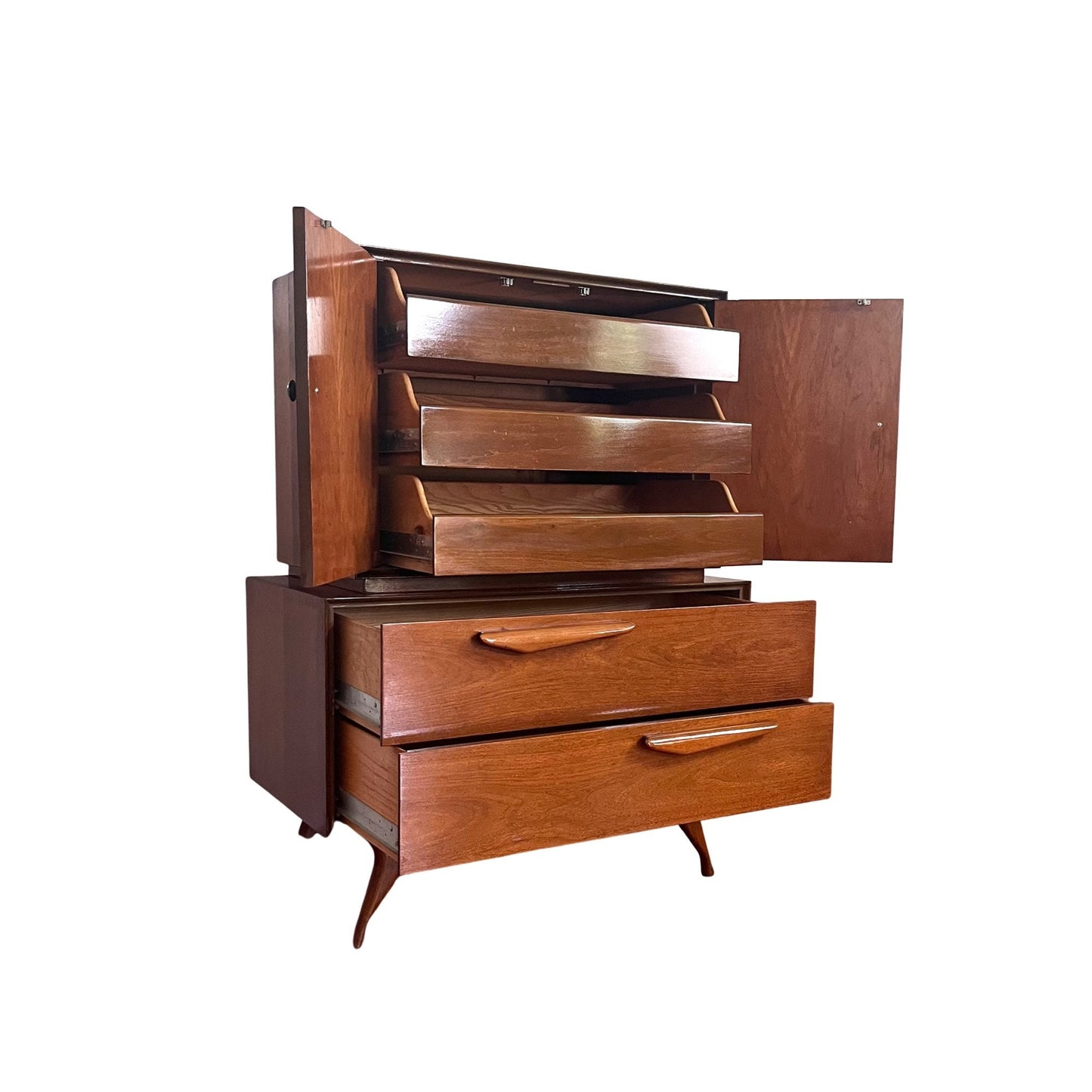 Vladimir Kagan style Sculpted Mid Century Modern Gentlemen’s Armoire Highboy Dresser c. 1960s