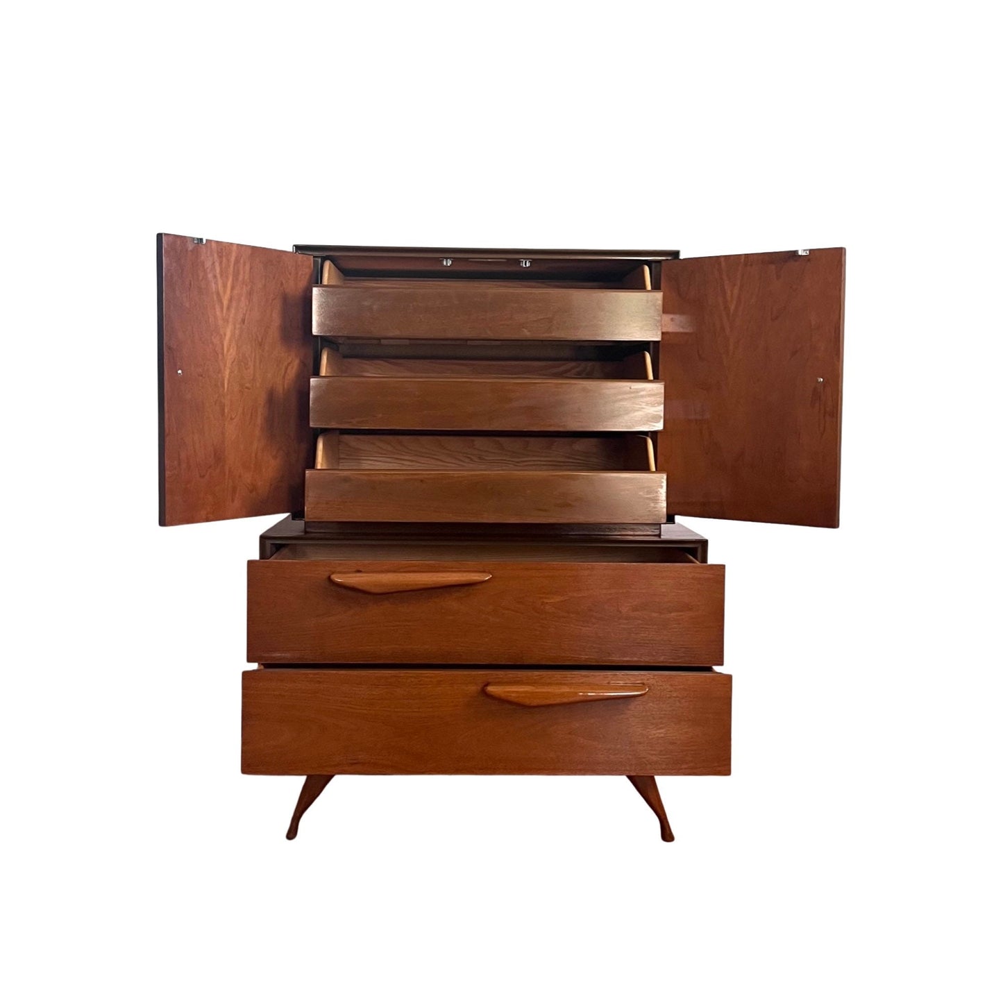 Vladimir Kagan style Sculpted Mid Century Modern Gentlemen’s Armoire Highboy Dresser c. 1960s