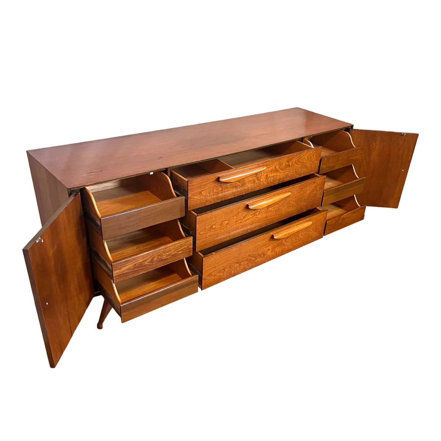 Vladimir Kagan style Sculpted Mid Century Modern Lowboy Long 9 Drawer Dresser c. 1960s