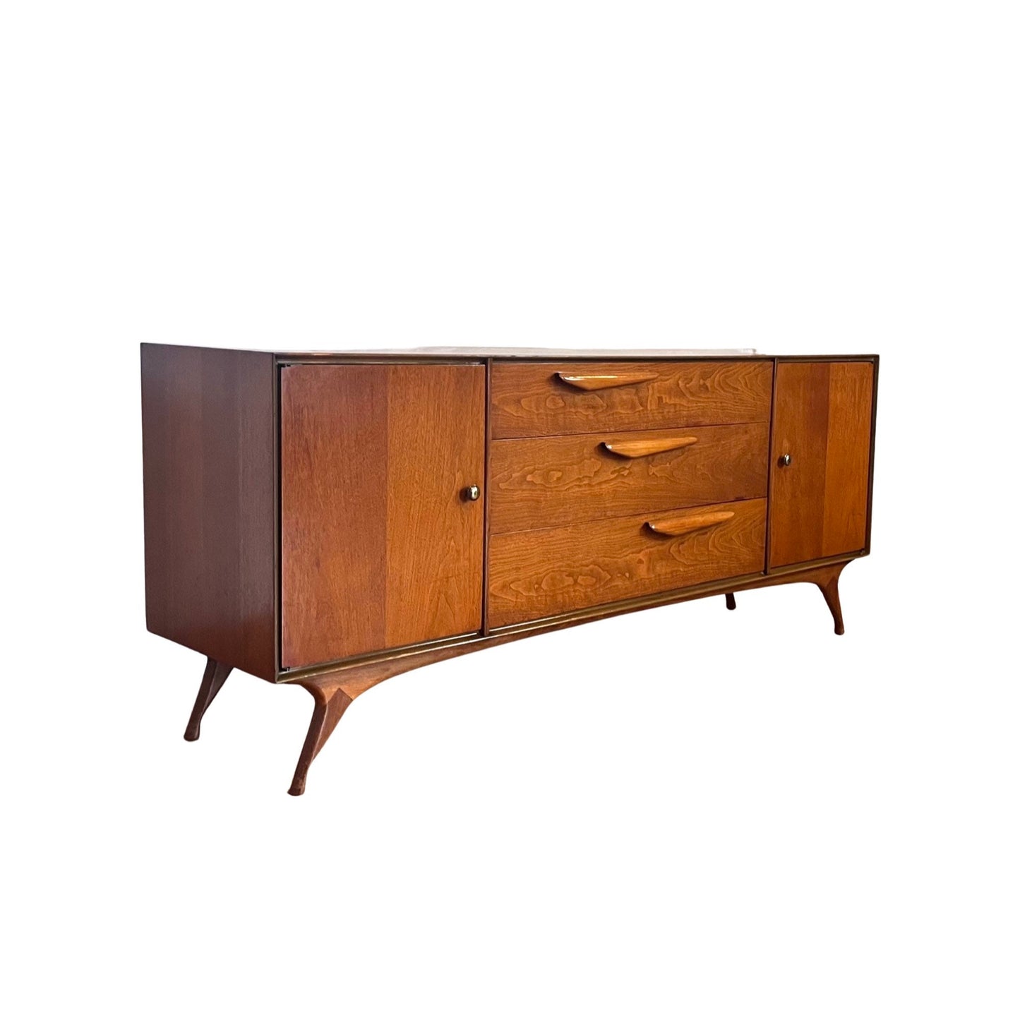 Vladimir Kagan style Sculpted Mid Century Modern Lowboy Long 9 Drawer Dresser c. 1960s