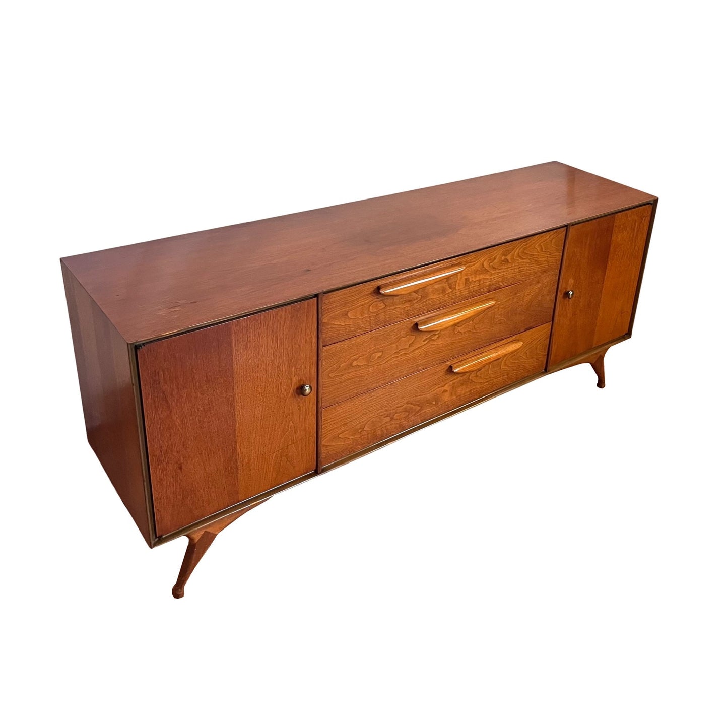 Vladimir Kagan style Sculpted Mid Century Modern Lowboy Long 9 Drawer Dresser c. 1960s