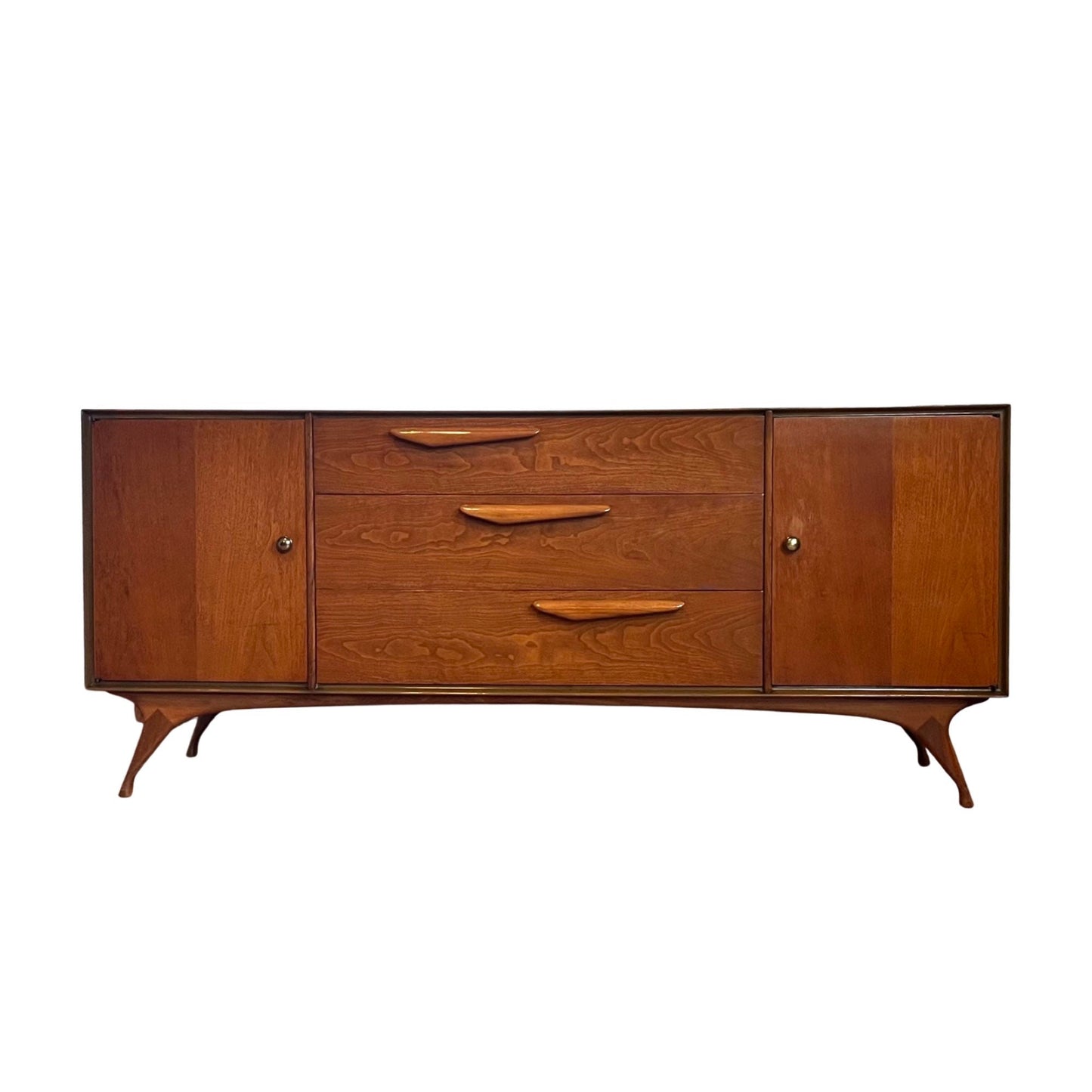 Vladimir Kagan style Sculpted Mid Century Modern Lowboy Long 9 Drawer Dresser c. 1960s
