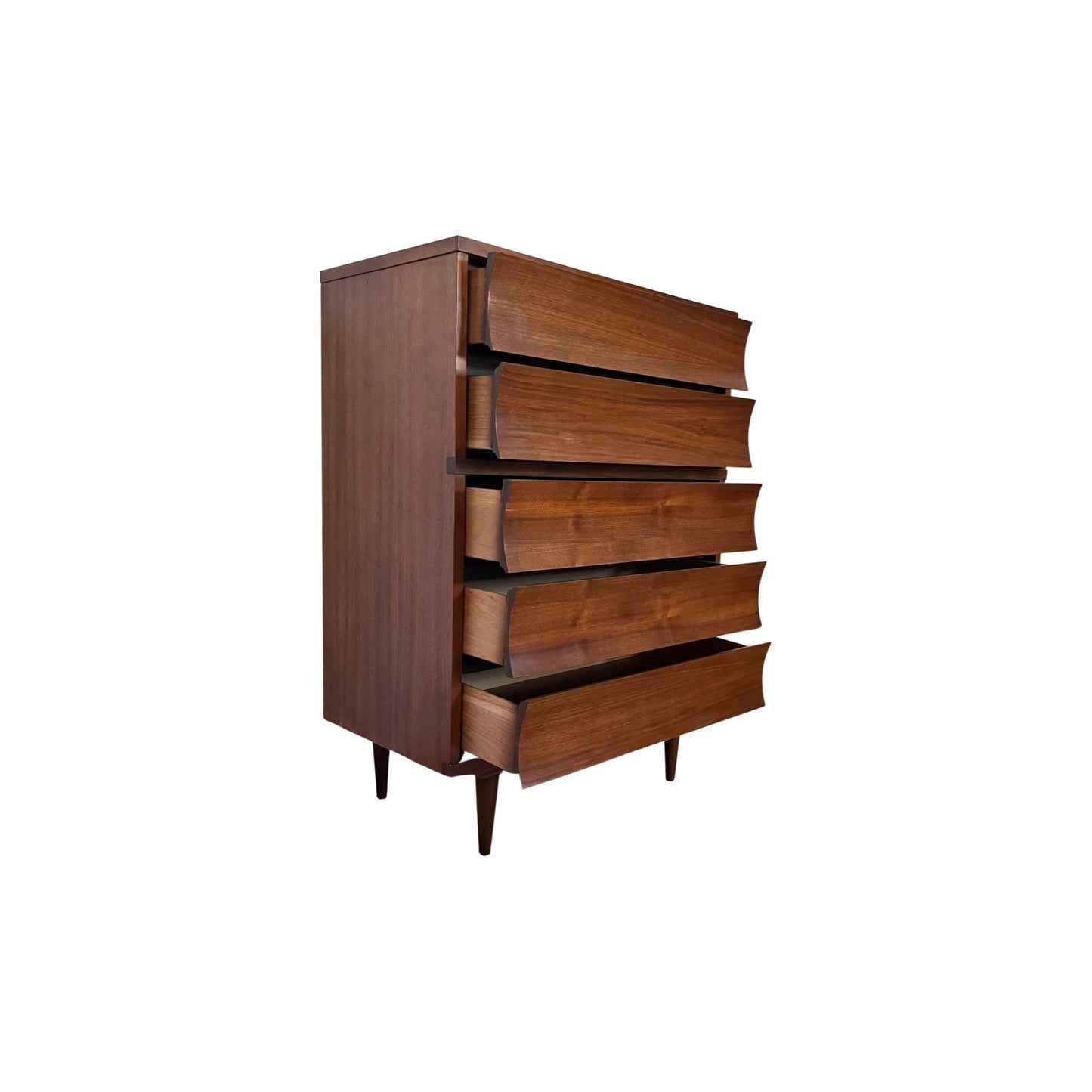 Johnson Carper “Brentwood” Mid Century Modern 5 Drawer Highboy Tall Dresser c. 1960s