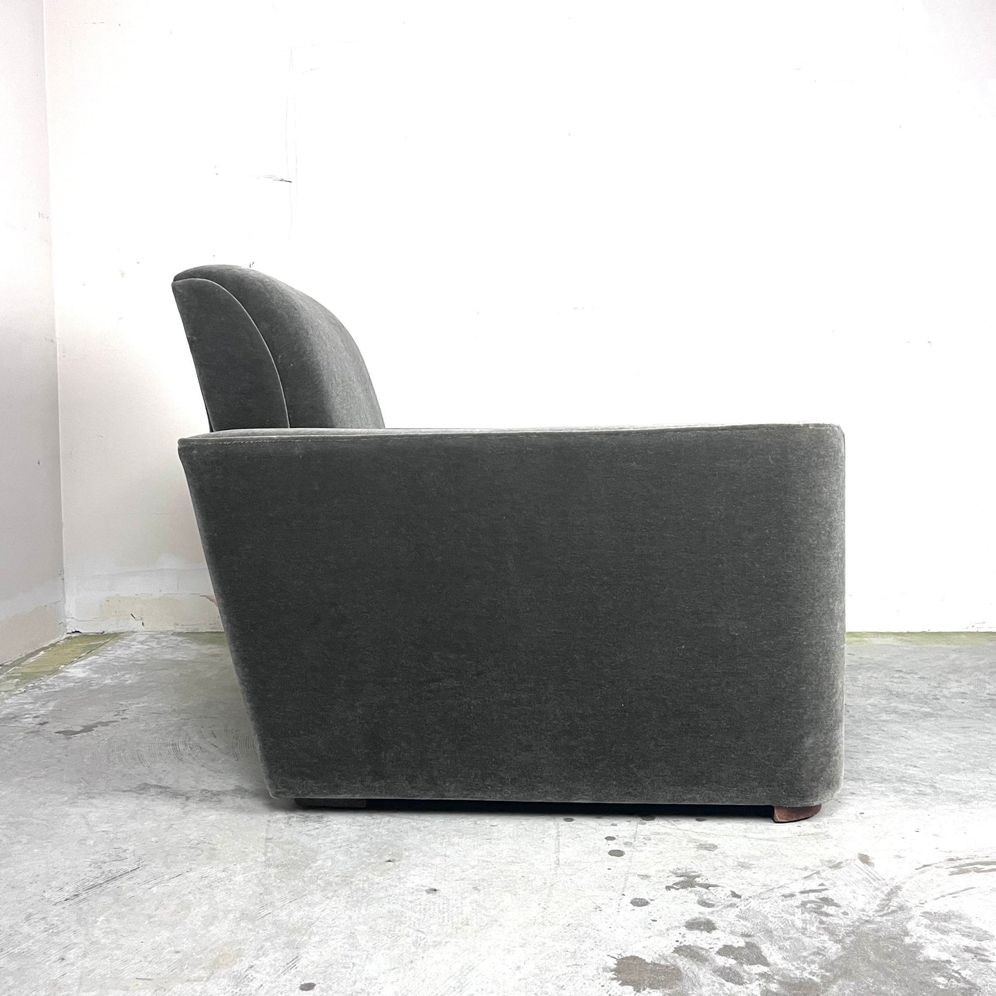 Downlow Mid Century Modern Green Mohair Club Chair Art Deco c. 1970s