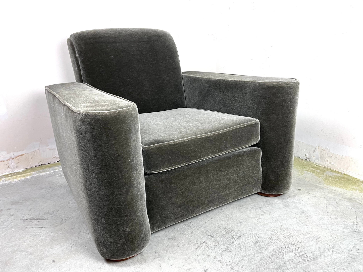 Downlow Mid Century Modern Green Mohair Club Chair Art Deco c. 1970s
