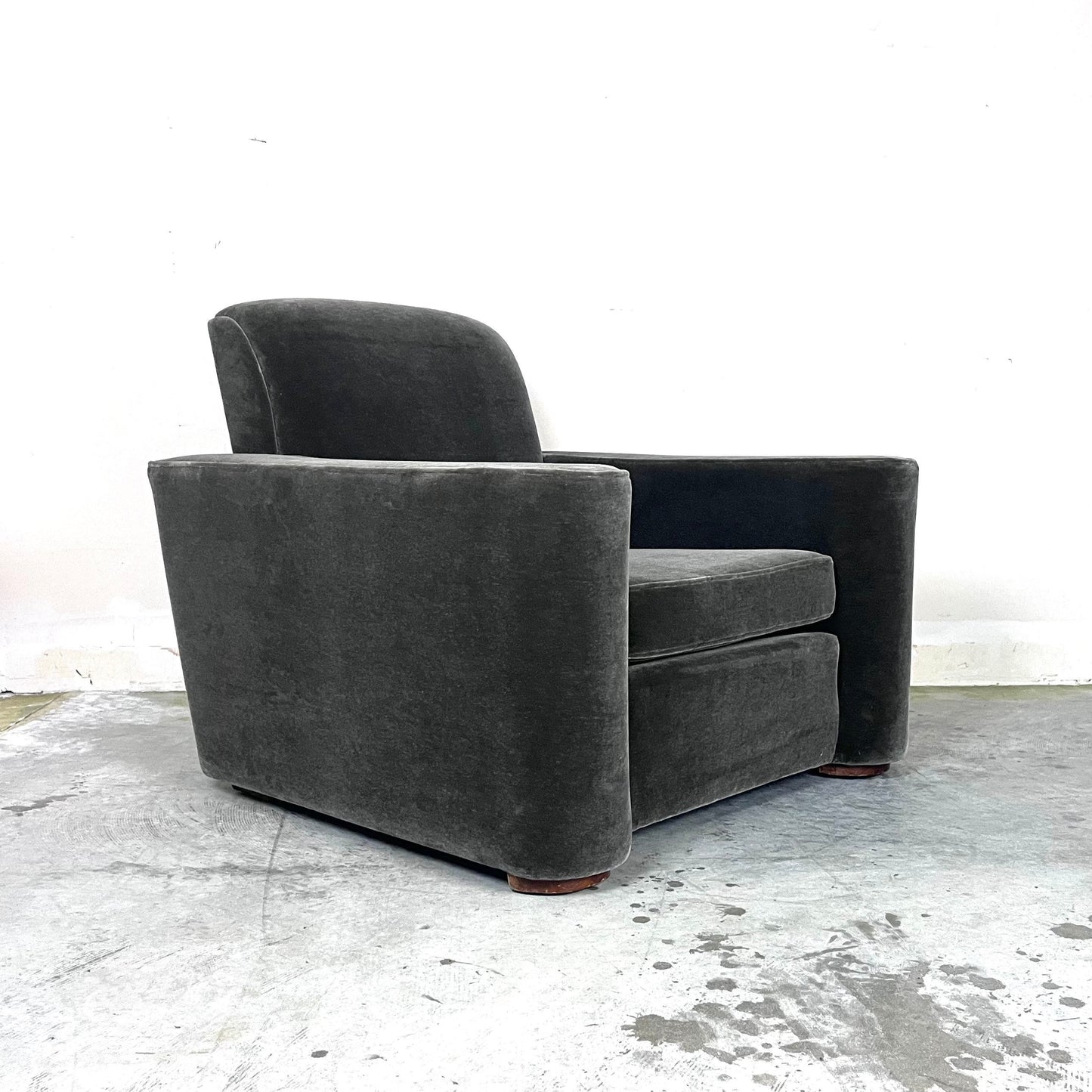 Downlow Mid Century Modern Green Mohair Club Chair Art Deco c. 1970s