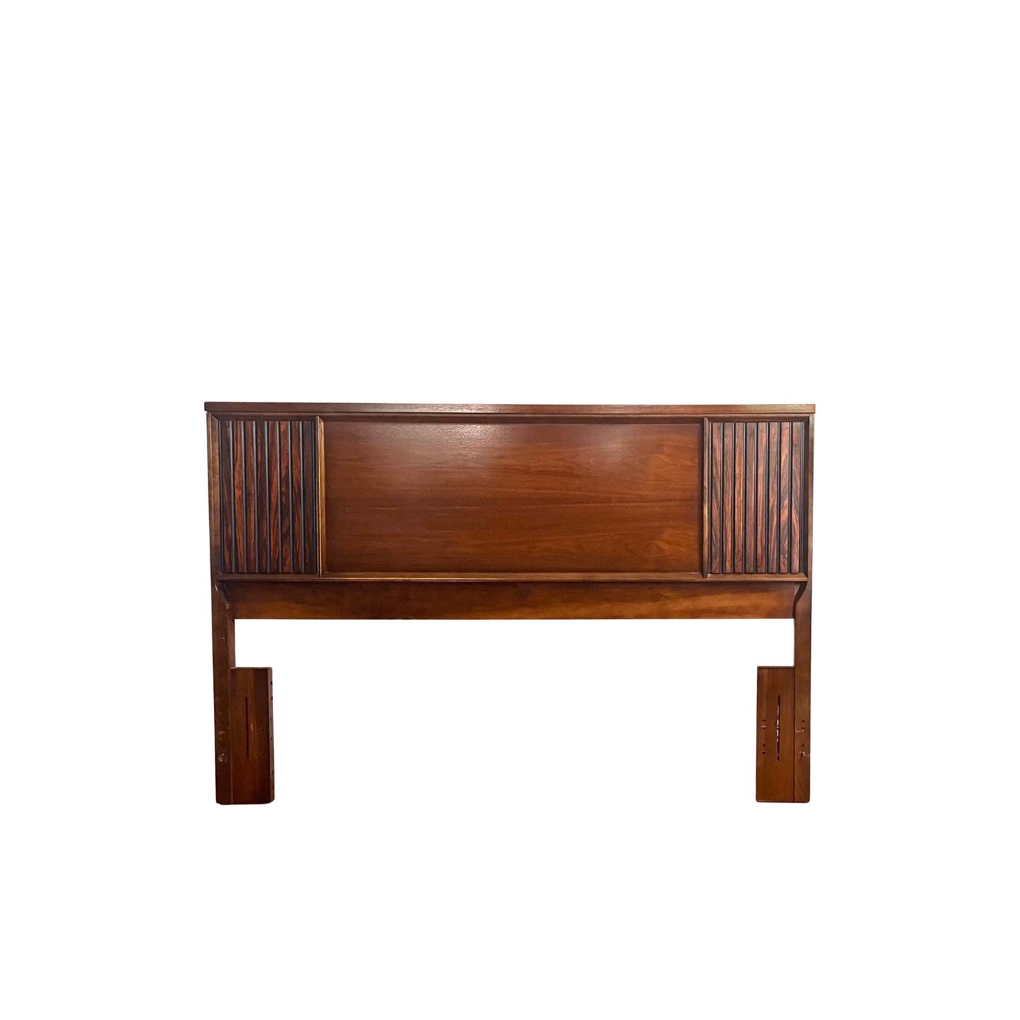 Bassett Furniture Mid Century Modern Brutalist Full / Queen Size Walnut & Rosewood Headboard c. 1960s