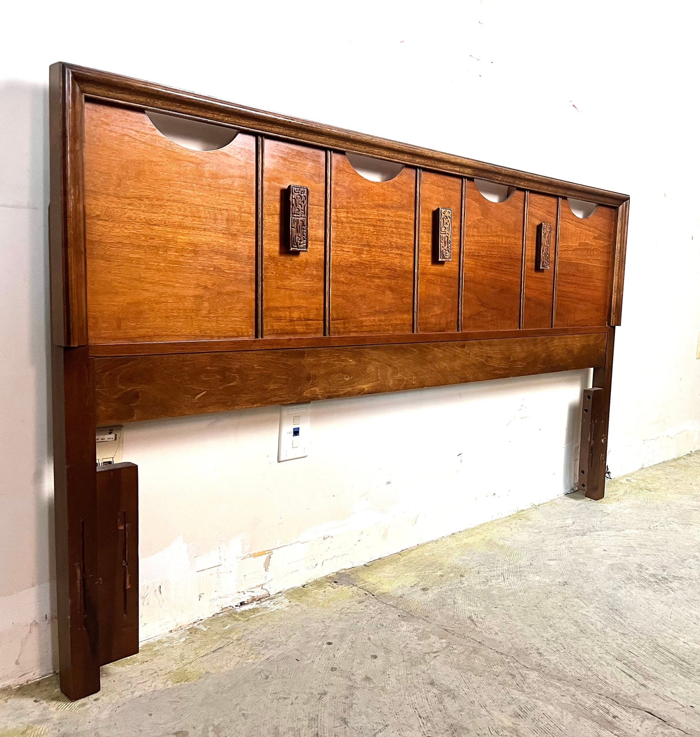 Bassett Mayan Mid Century Modern Vintage Full or Queen Headboard c. 1960s