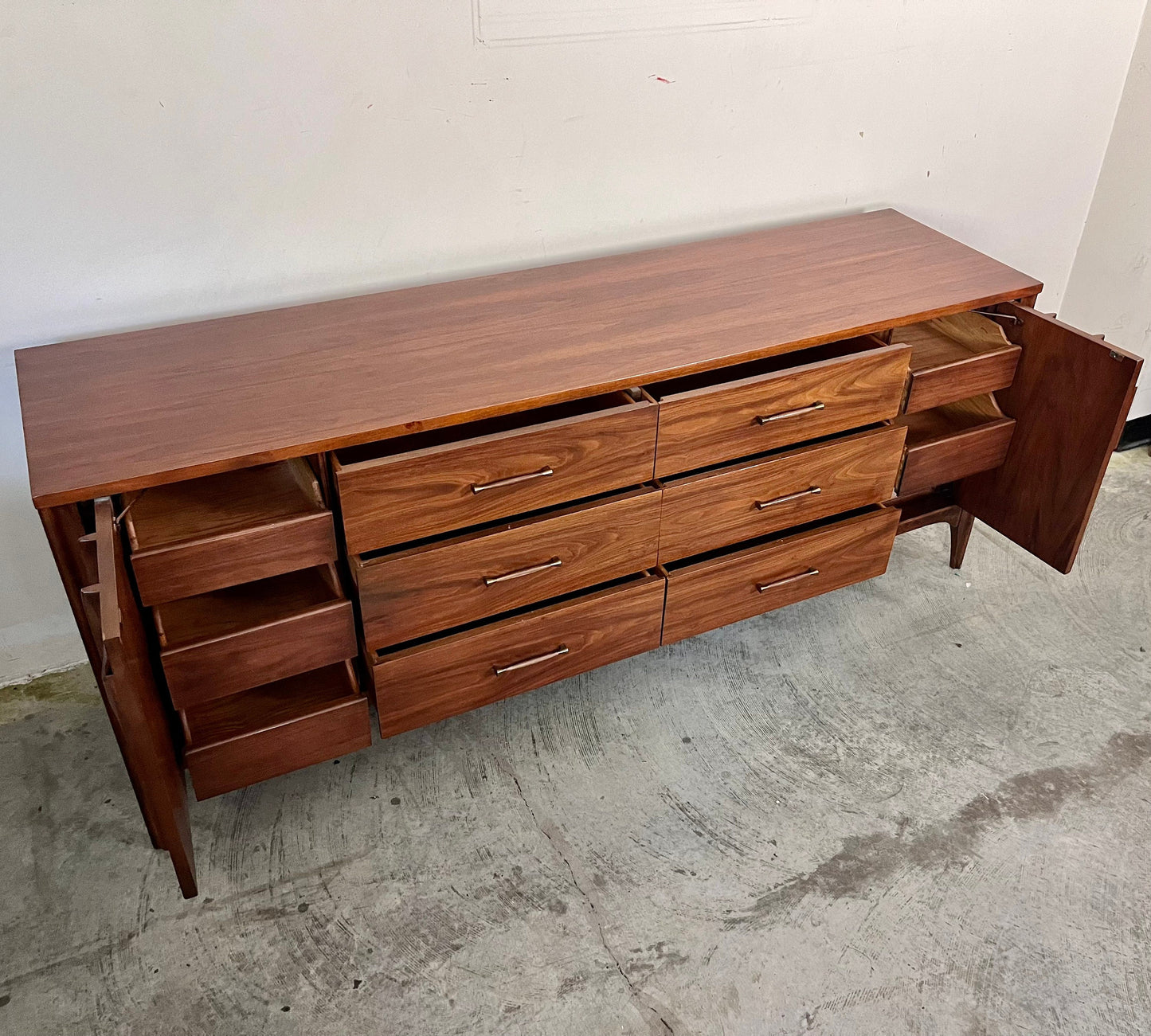 Kent Coffey “Perspecta” Mid-Century Modern Walnut Quad 12 Drawer Dresser c. 1960s