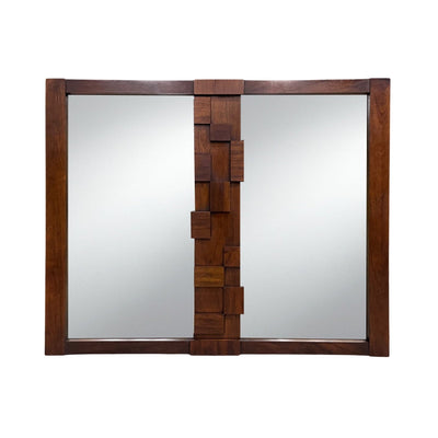 Lane Staccato Mid Century Modern Vintage Brutalist Double Mirror — walnut construction, front view