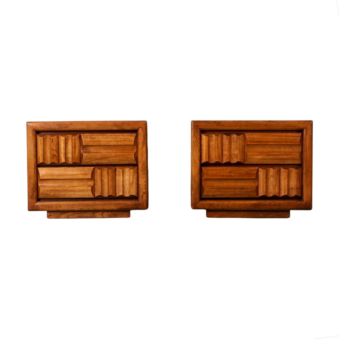 Lane Brutalist Pair of Mid Century Modern Vintage Nightstands c. 1970s