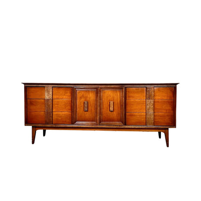 Bassett Mayan Mid Century Modern Vintage Long Lowboy Dresser c. 1960s — front view