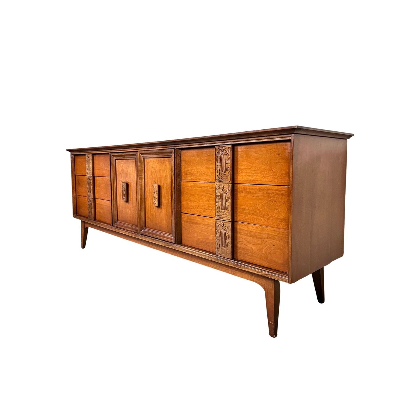 Bassett Mayan Mid Century Modern Vintage Long Lowboy Dresser c. 1960s
