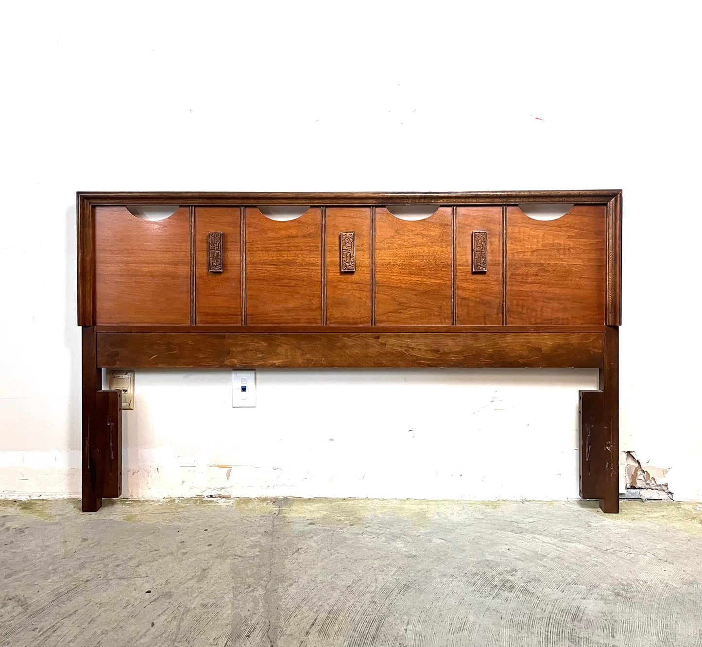 Bassett Mayan Mid Century Modern Vintage Full or Queen Headboard c. 1960s