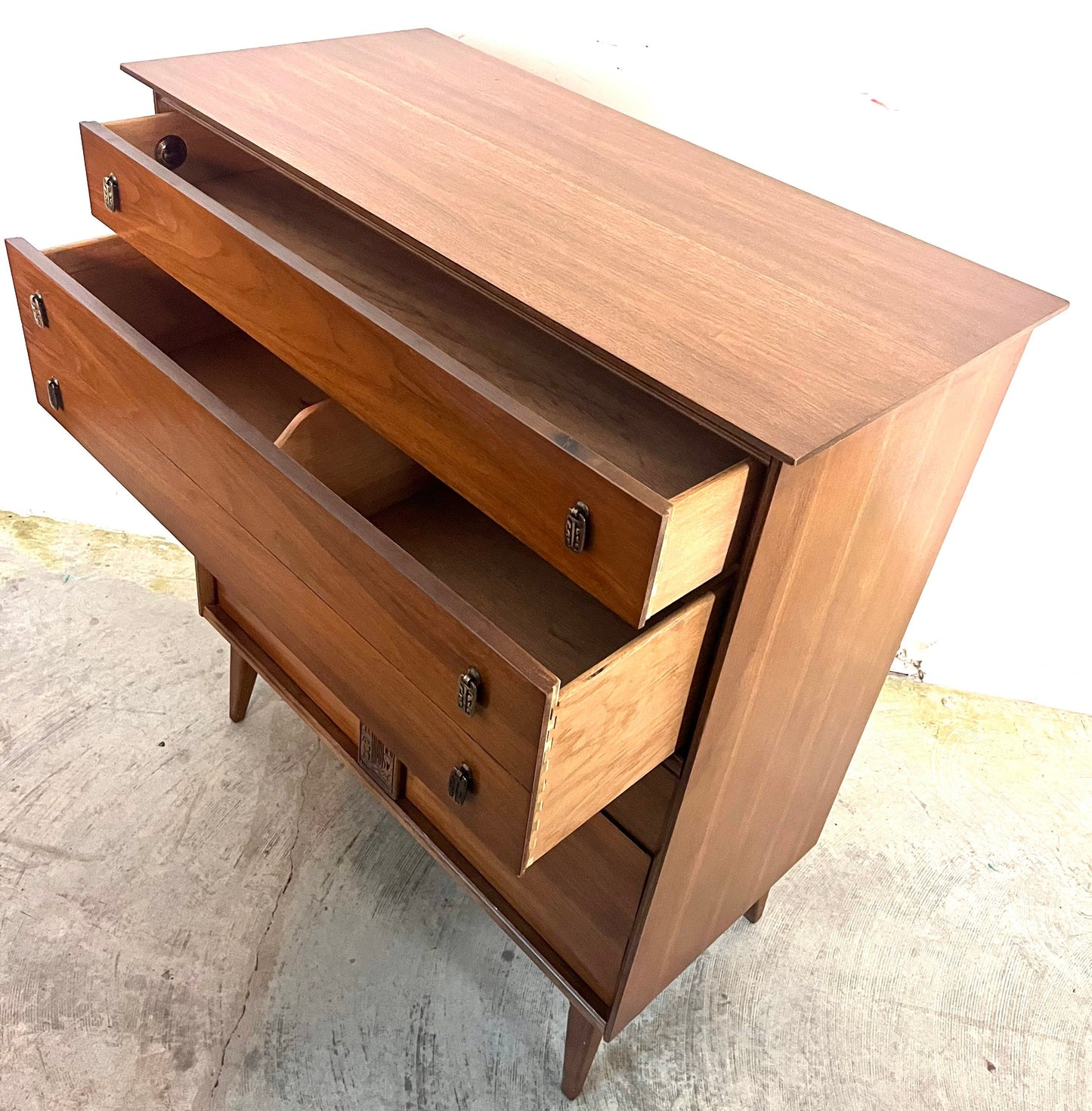 Bassett Mayan Mid Century Modern Highboy Tall Vintage Dresser c. 1960s