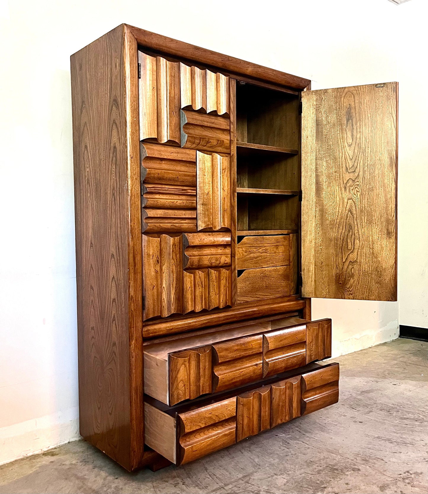Lane Furniture Mid Century Modern Brutalist Armoire Vintage Tall Dresser