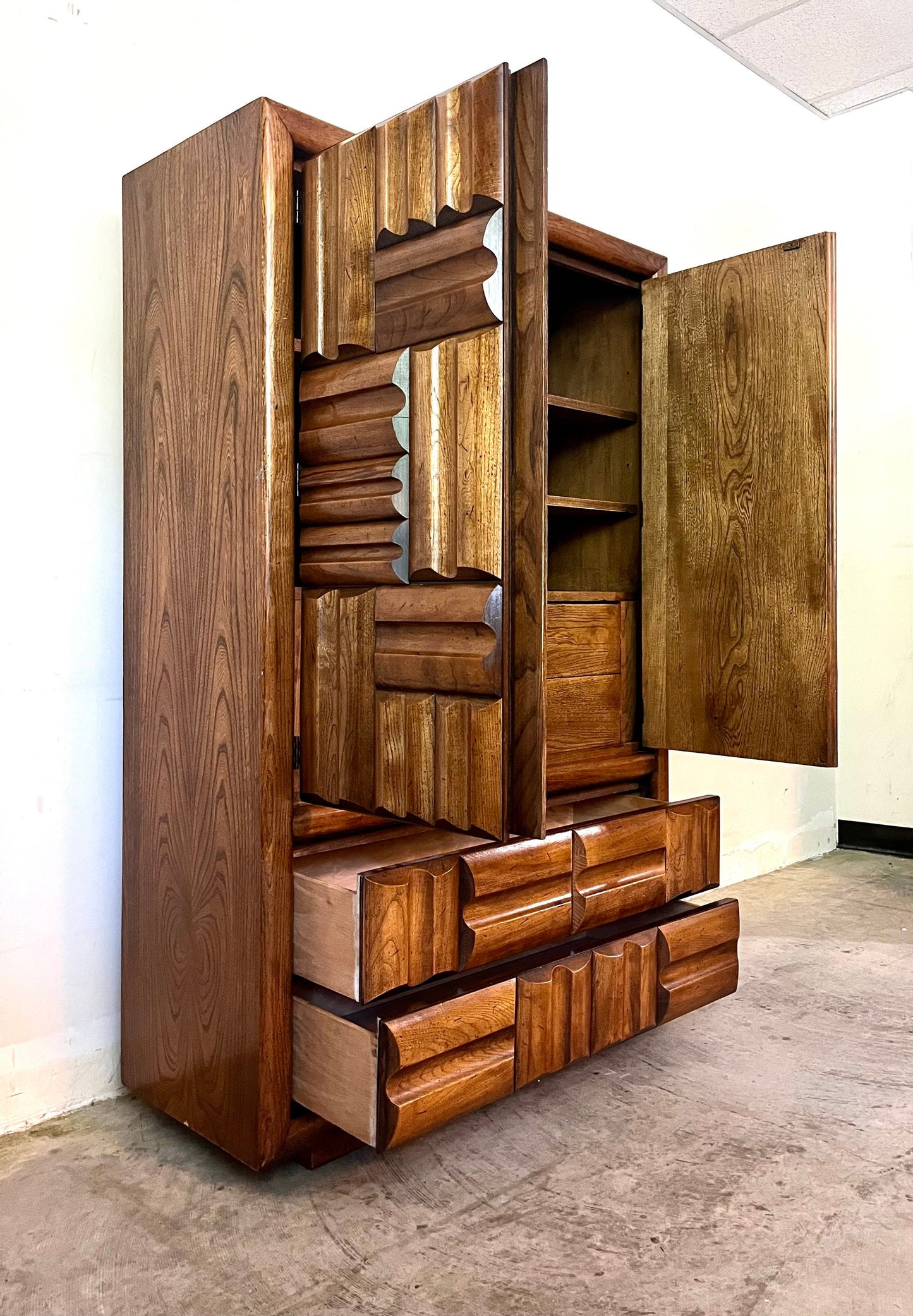 Lane Furniture Mid Century Modern Brutalist Armoire Vintage Tall Dresser