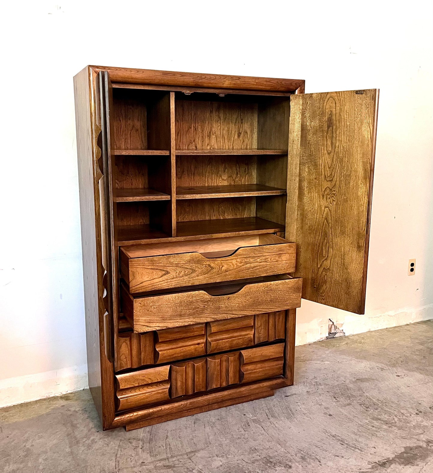 Lane Furniture Mid Century Modern Brutalist Armoire Vintage Tall Dresser