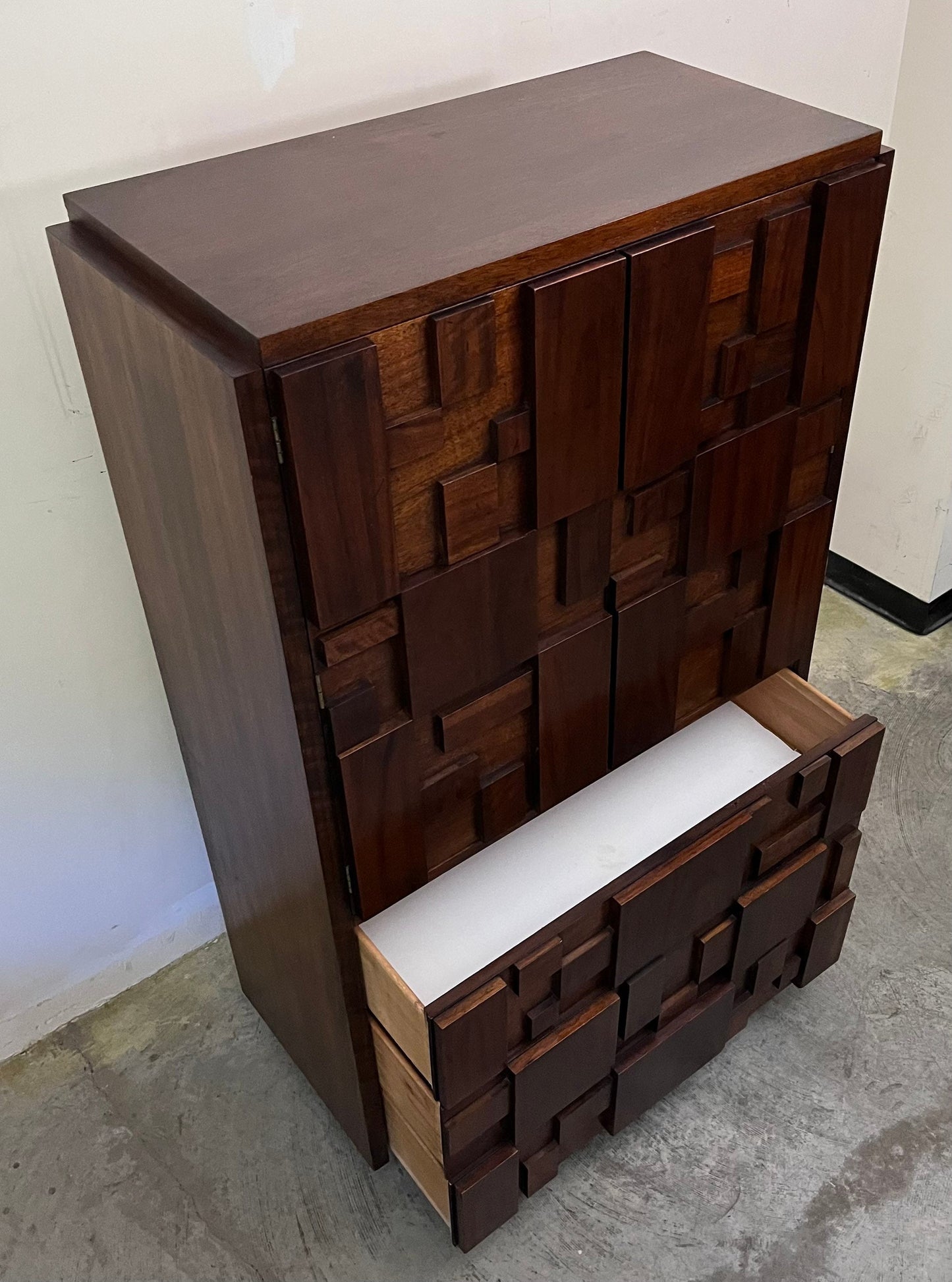 Lane Staccato Mid Century Modern Vintage Brutalist Armoire Chifferobe Dresser