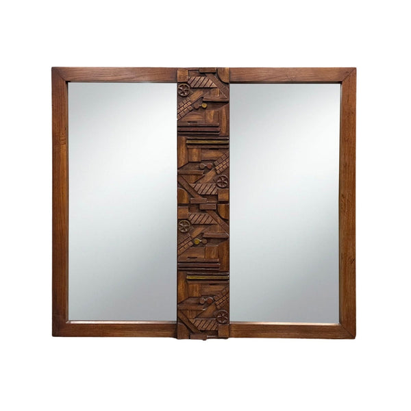 Lane “Pueblo” Mid Century Modern Vintage Brutalist Double Mirror Center Accents, straight on front view