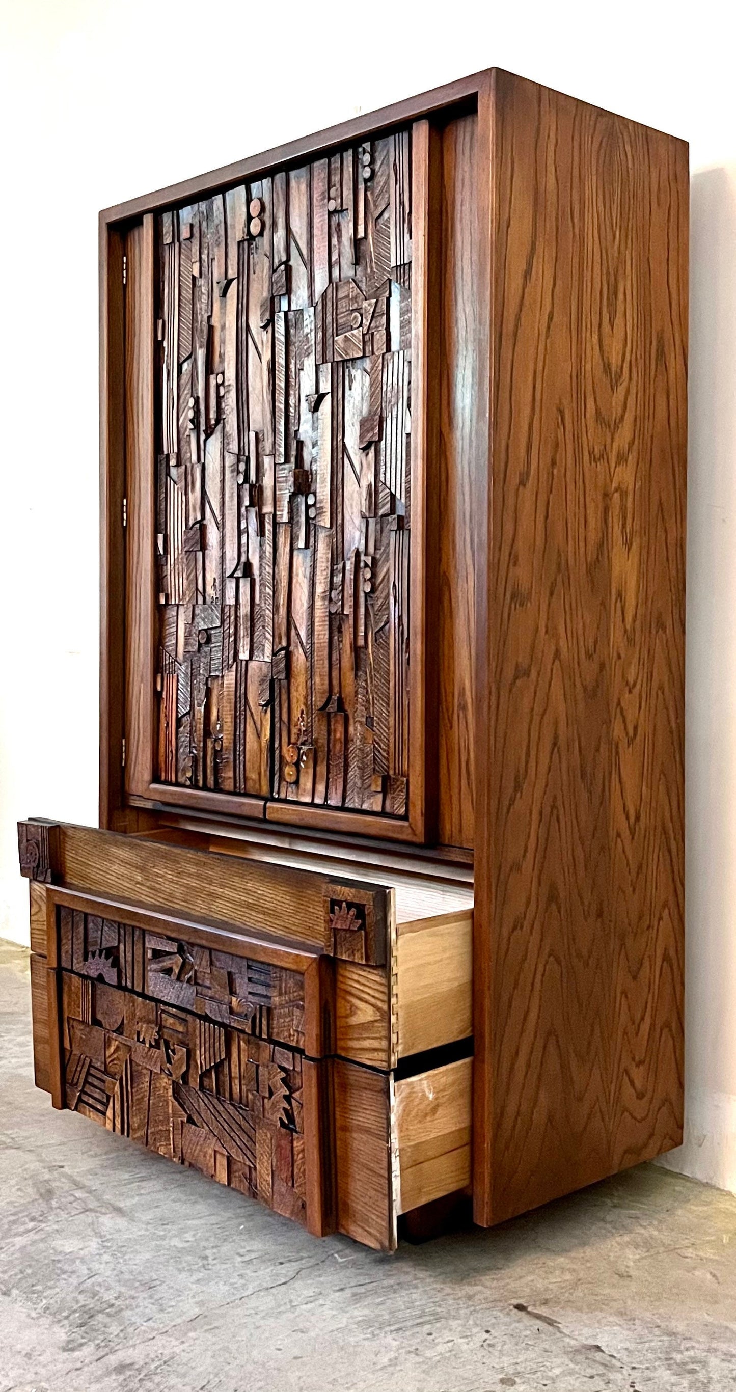 Lane “Pueblo” Mid Century Modern Brutalist Armoire Wardrobe