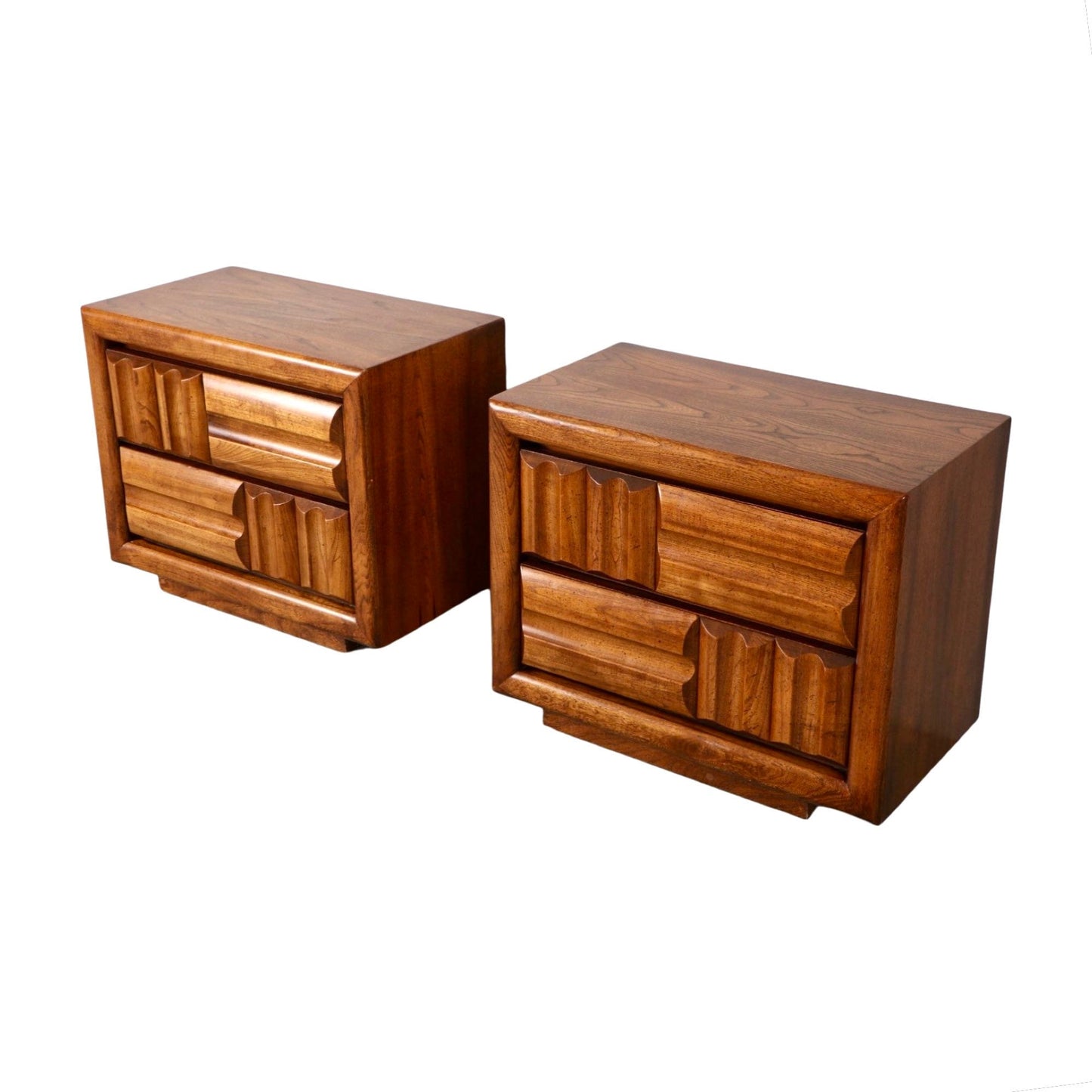 Lane Brutalist Pair of Mid Century Modern Vintage Nightstands c. 1970s