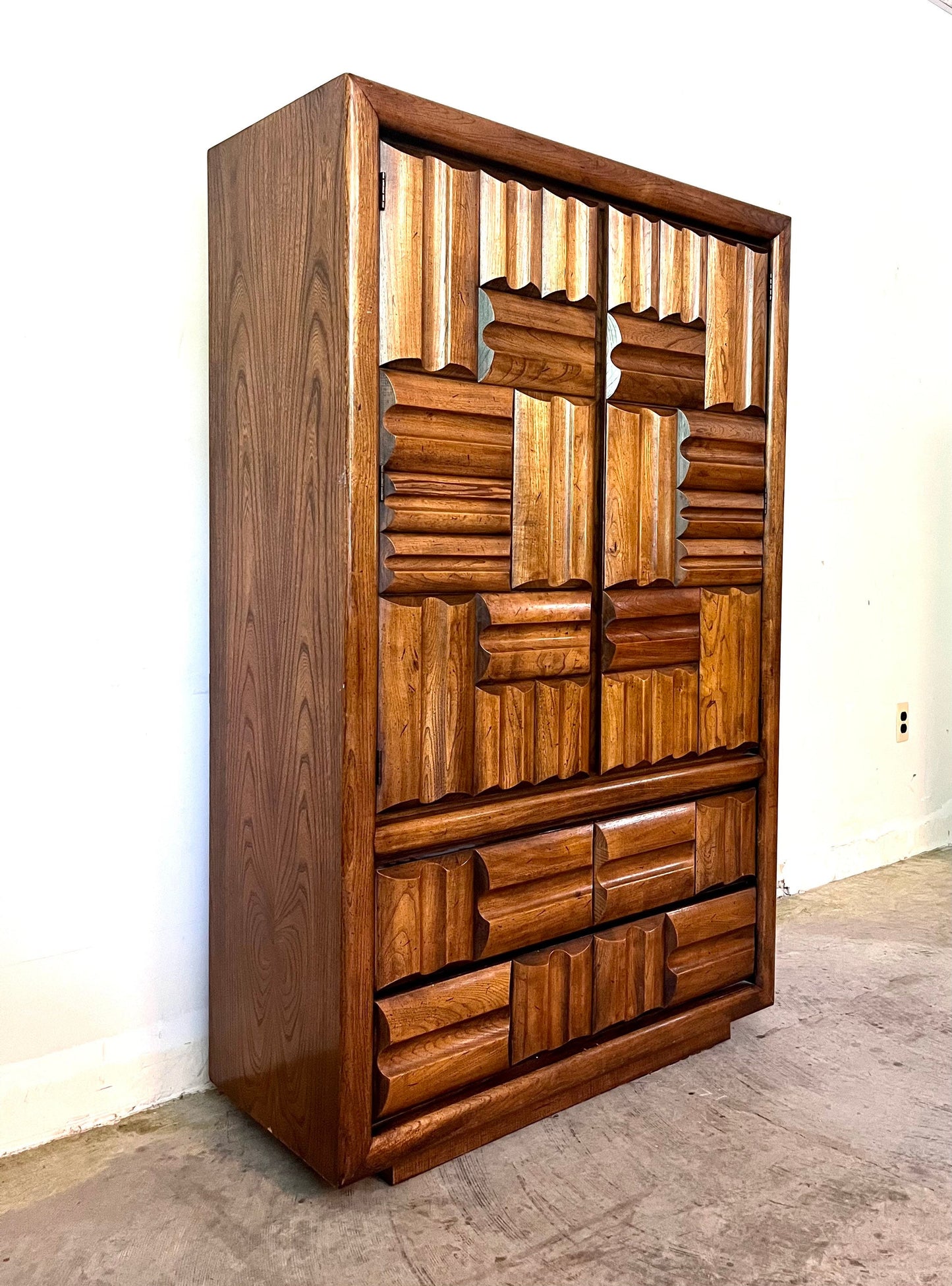 Lane Furniture Mid Century Modern Brutalist Armoire Vintage Tall Dresser