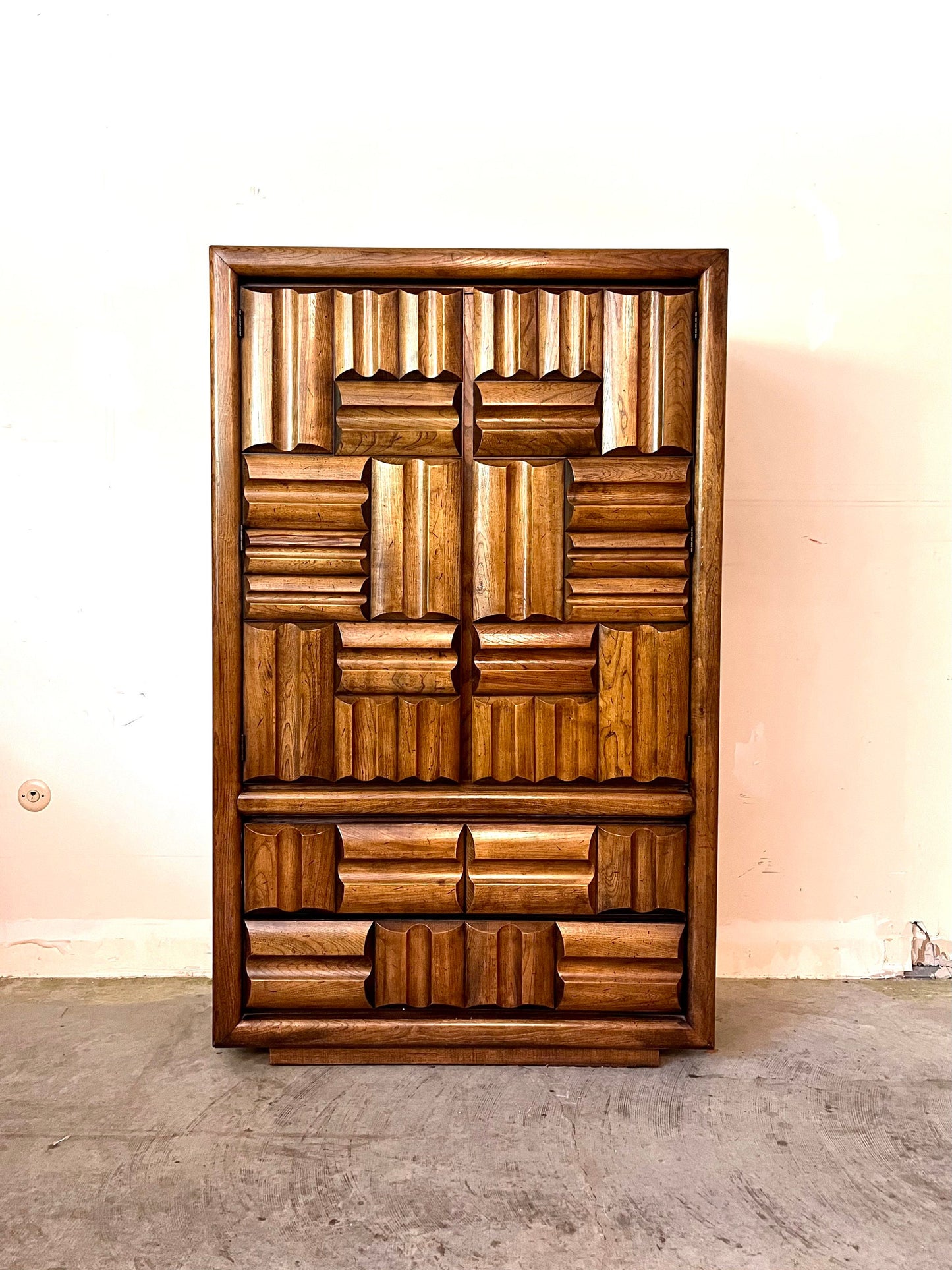 Lane Furniture Mid Century Modern Brutalist Armoire Vintage Tall Dresser