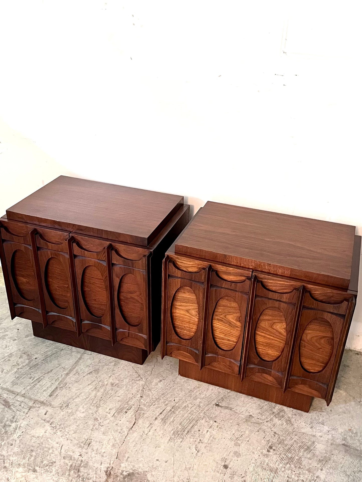 Tobago Furniture Pair of Mid Century Modern Brutalist Nightstands c. 1970s