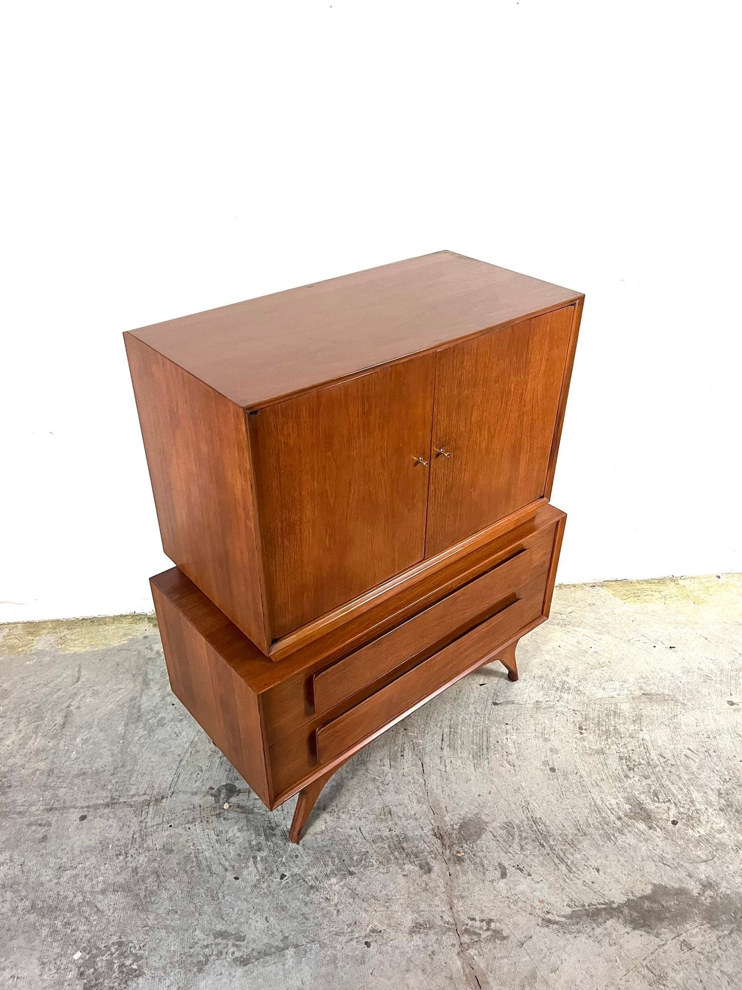 Vintage 1960s Mid Century Modern Sculpted Highboy Gentlemen’s Dresser