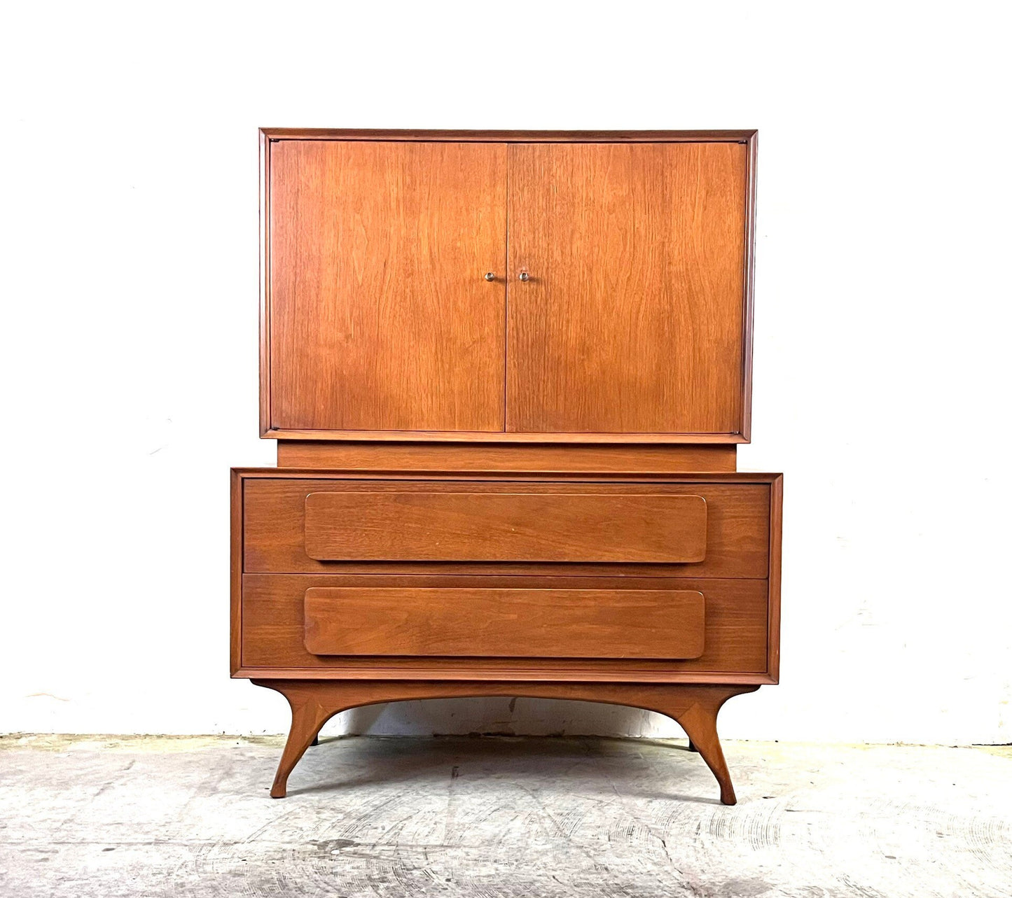 Vintage 1960s Mid Century Modern Sculpted Highboy Gentlemen’s Dresser