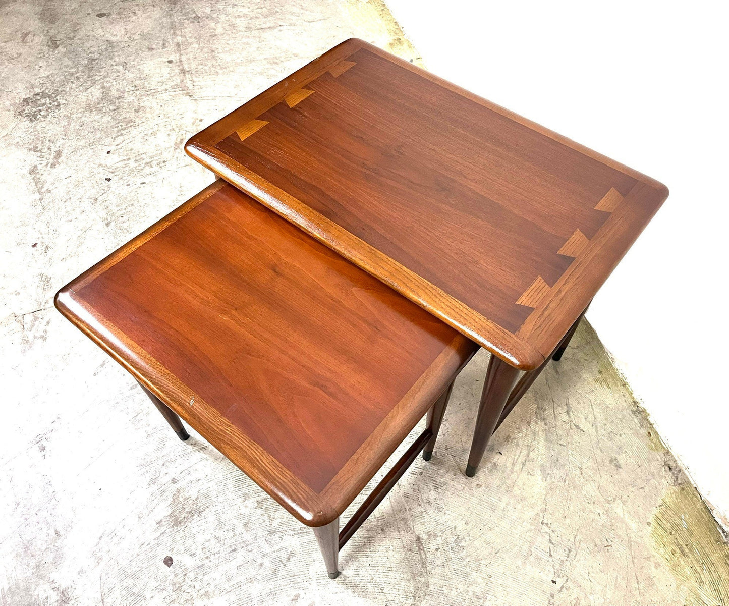 Lane Acclaim Mid Century Modern Walnut Nesting Table Set Pair c. 1960s