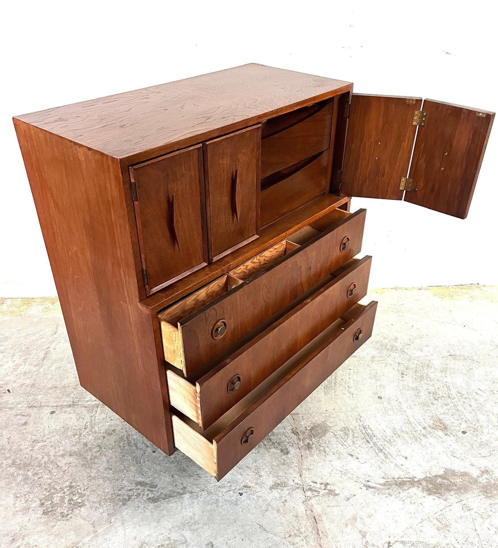 Albert Parvin for American of Martinsville 5 Drawer Highboy Dresser Vintage 1960's Mid Century Modern