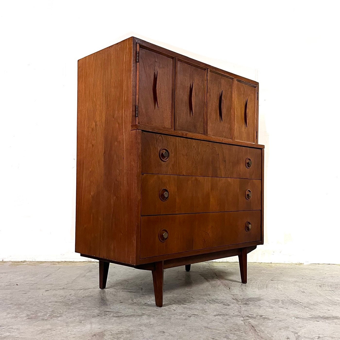 Albert Parvin for American of Martinsville 5 Drawer Highboy Dresser Vintage 1960's Mid Century Modern