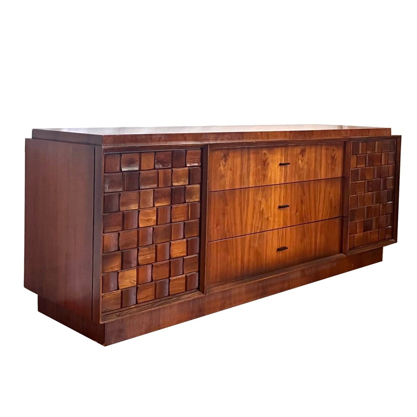 Paul Evans Style Brutalist Mid Century Modern Vintage 9 Drawer Lowboy Dresser c. 1970s
