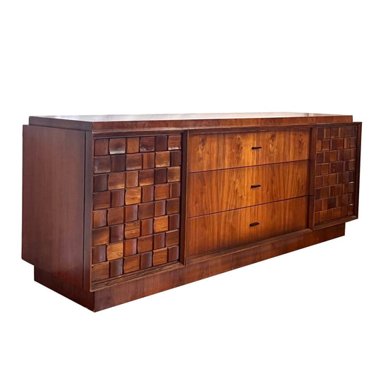 Paul Evans Style Brutalist Mid Century Modern Vintage 9 Drawer Lowboy Dresser c. 1970s