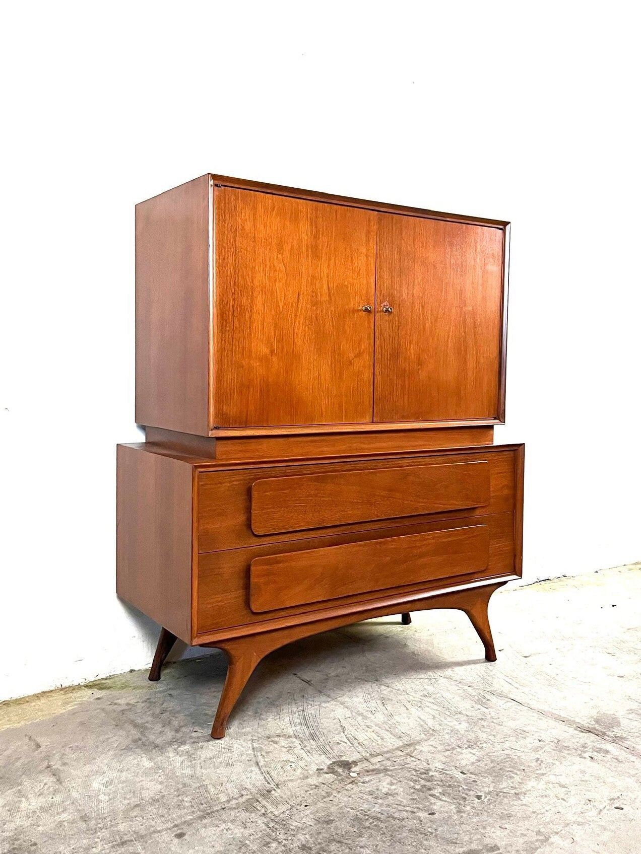 Vintage 1960s Mid Century Modern Sculpted Highboy Gentlemen’s Dresser