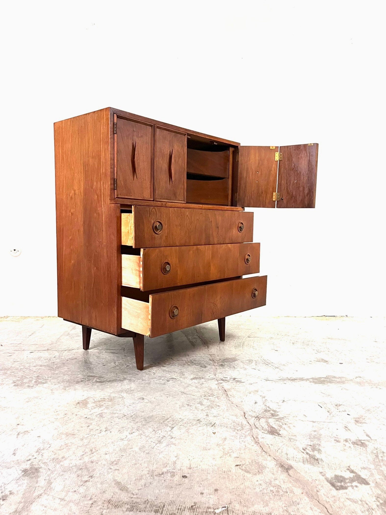 Albert Parvin for American of Martinsville 5 Drawer Highboy Dresser Vintage 1960's Mid Century Modern