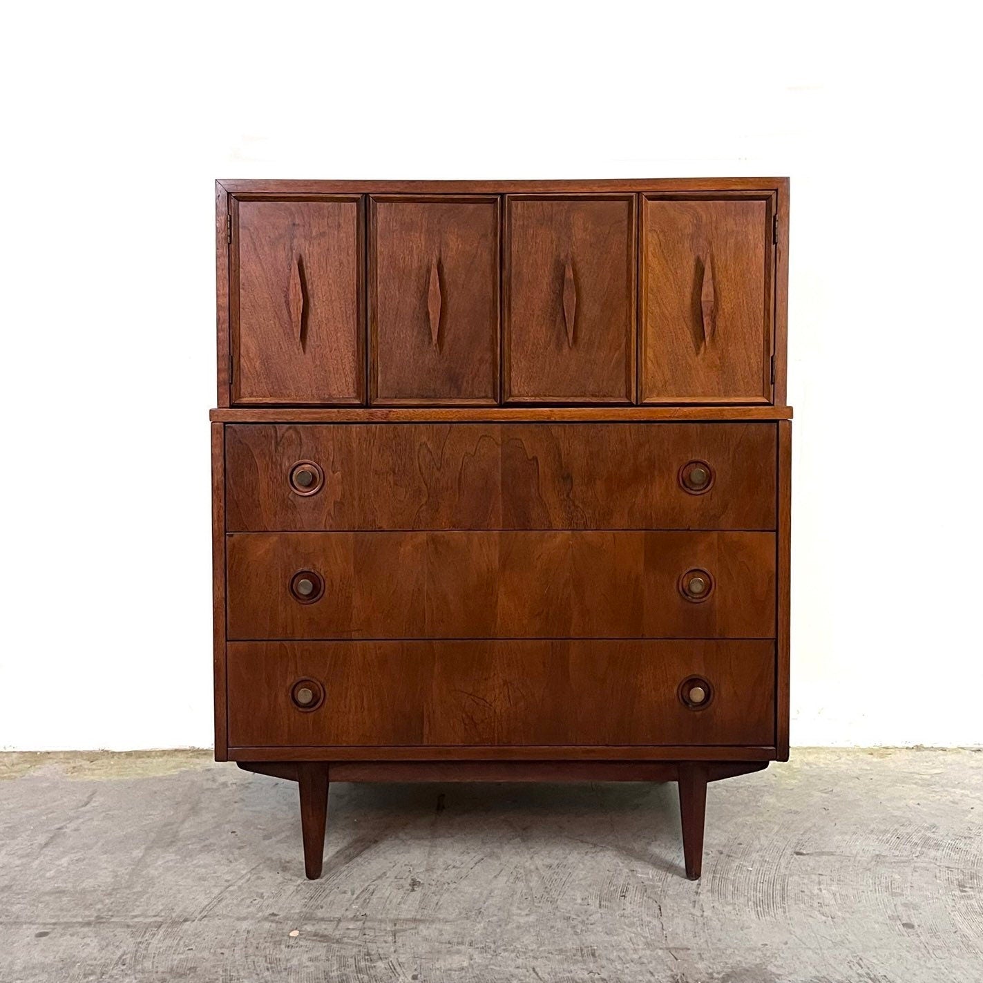 Albert Parvin for American of Martinsville 5 Drawer Highboy Dresser Vintage 1960's Mid Century Modern