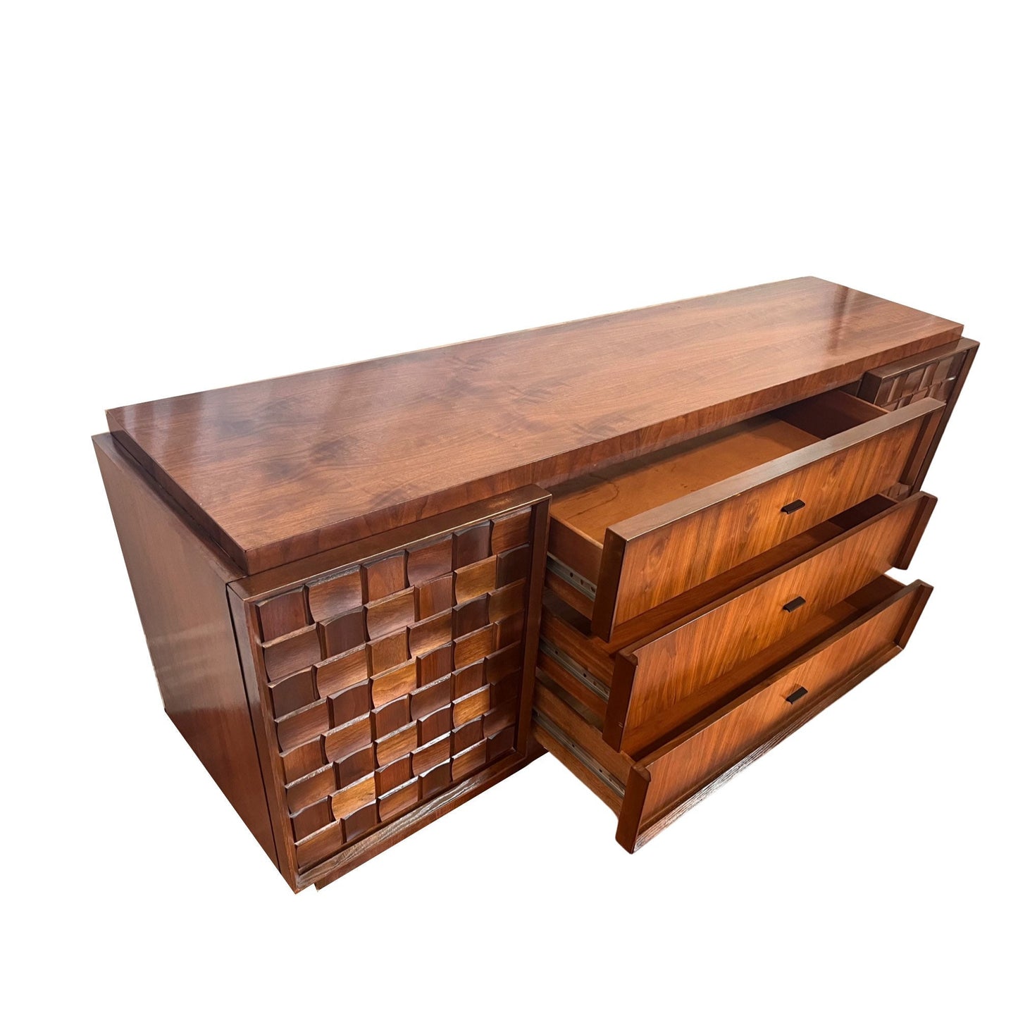 Paul Evans Style Tabago Brutalist Mid Century Modern Vintage 9 Drawer Lowboy Dresser c. 1960s